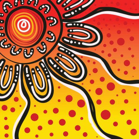 A background that features bright vector art inspired by aboriginal traditions