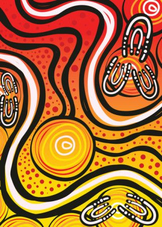 A vector art background with bright aboriginal colors