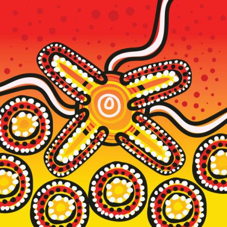Bright and colorful vector dot art from aboriginal culture in a background