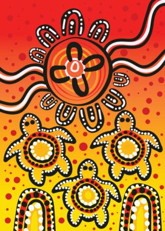 A bright and colorful aboriginal vector artwork with turtle