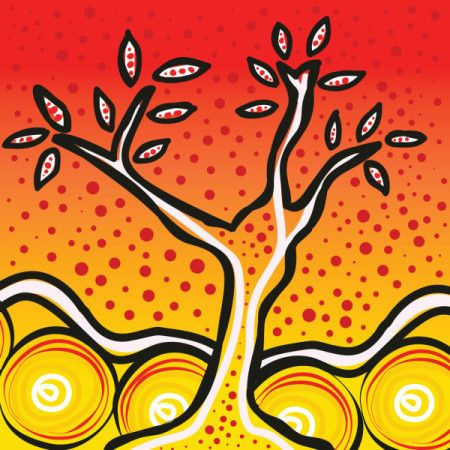 A bright and colorful aboriginal vector artwork with tree
