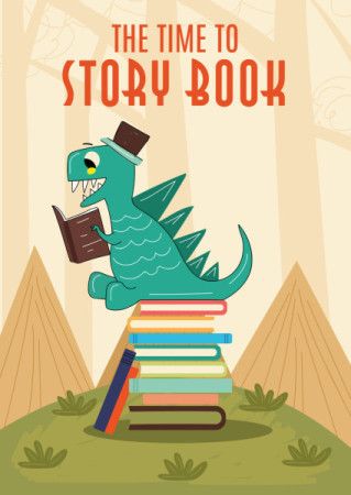 Children's dinosaurs stories book cover design template