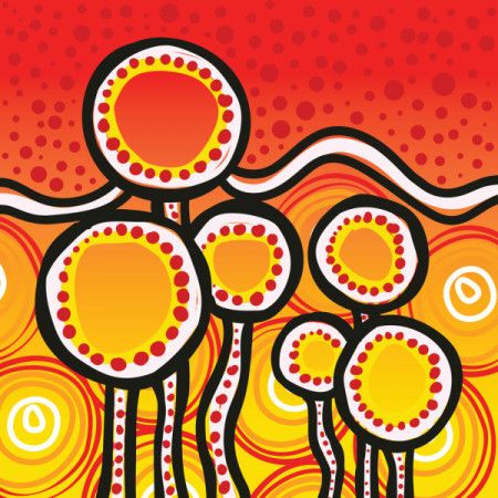 Bright and colorful vector tree art from aboriginal culture in a background