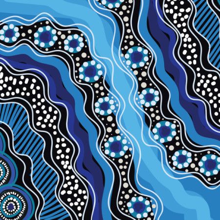 Blue vector background with dot art illustration in aboriginal style