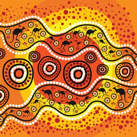 Bright and colorful vector kangaroo painting from aboriginal culture