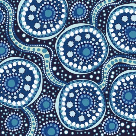 Aboriginal culture inspired blue dot art background illustration