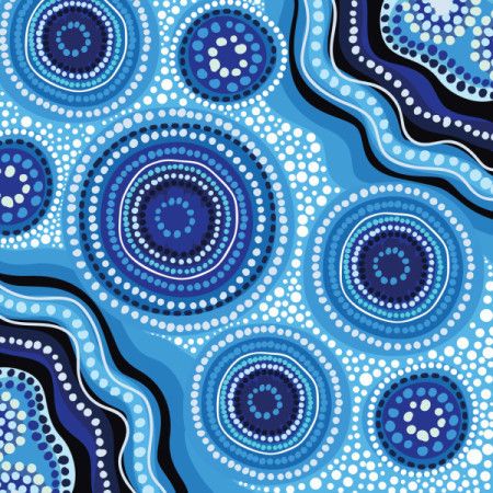 Aboriginal culture inspired blue dot art painting illustration