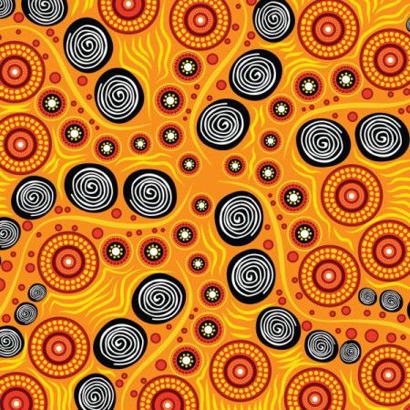 Yellow background design illustration decorated with aboriginal art motifs