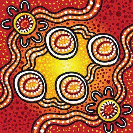 Beautiful artistic illustration with dot art motifs from aboriginal culture