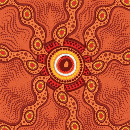 Dot art inspired orange aboriginal artwork illustration