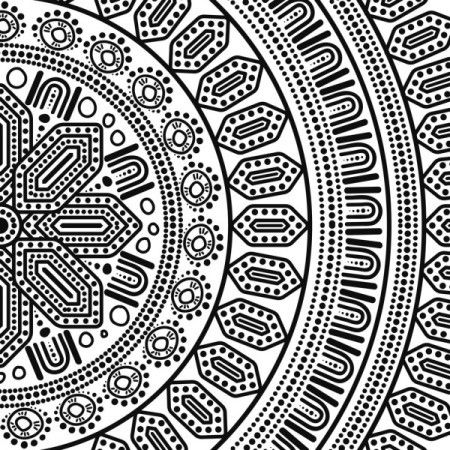Black and white illustration with hand drawn Aboriginal art style