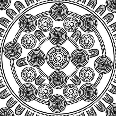 Illustration in Aboriginal style with black and white dot artwork
