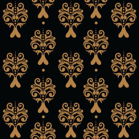 Damask golden pattern design on black background