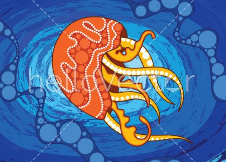 Aboriginal art vector background depicting jellyfish.