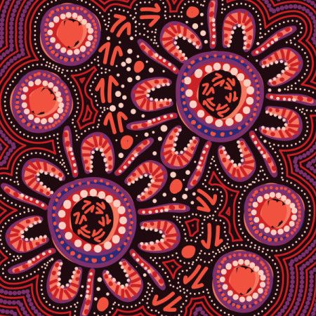 Aboriginal artwork style illustration with dot art motifs