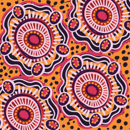 Illustration with dot art motifs of Aboriginal style artwork