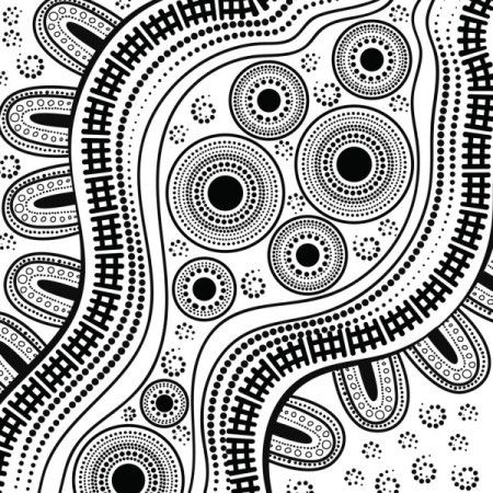 Black and white dot art illustration in Aboriginal style
