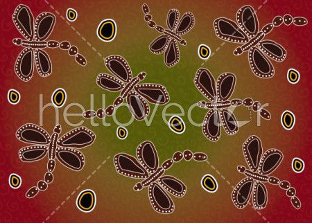 Dragonfly aboriginal art vector background.