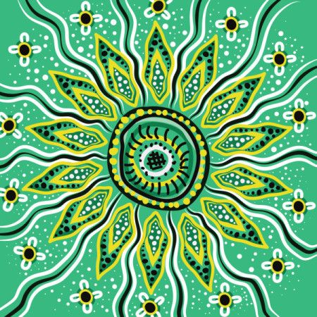 Wattle leaves aboriginal dot green artwork illustration