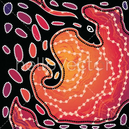 Aboriginal art vector background depicting kangaroo.
