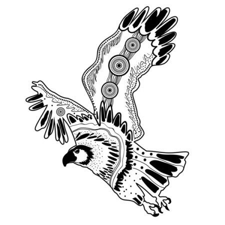 Flying eagle black and white dot art illustration