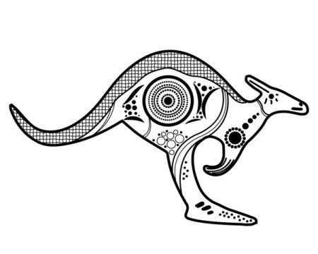 Aboriginal style black and white kangaroo dot artwork illustration