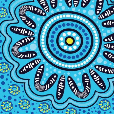 Aboriginal-style vector blue dot art background illustration