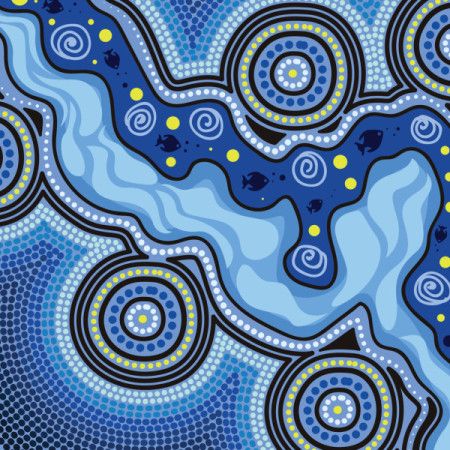 River concept artwork illustration with aboriginal dot art influence