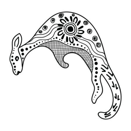 An artistic representation of a kangaroo with aboriginal design