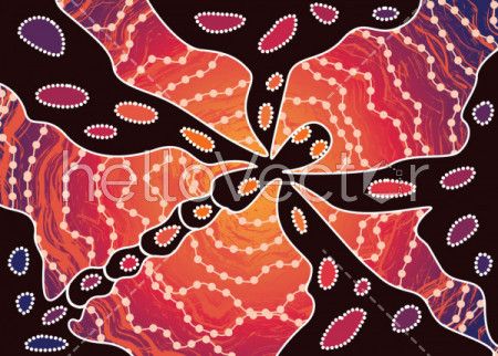 Aboriginal art vector background with dragonfly.