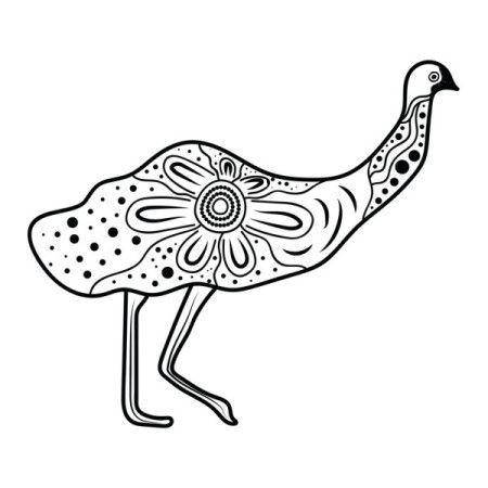 Emu line art with aboriginal dot design