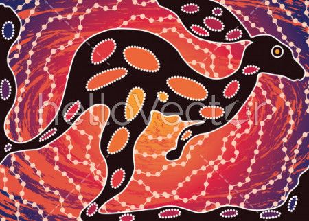 Aboriginal art vector background depicting kangaroo.