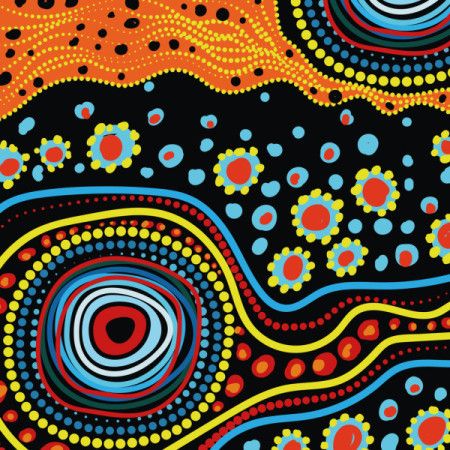 Vector backdrop adorned with traditional Aboriginal dot artwork.