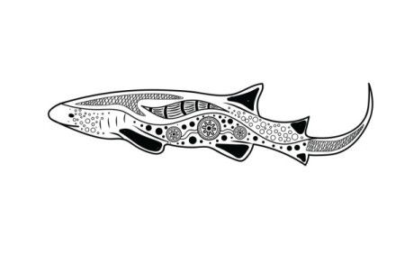 Aboriginal-style artwork featuring a sketched Shark