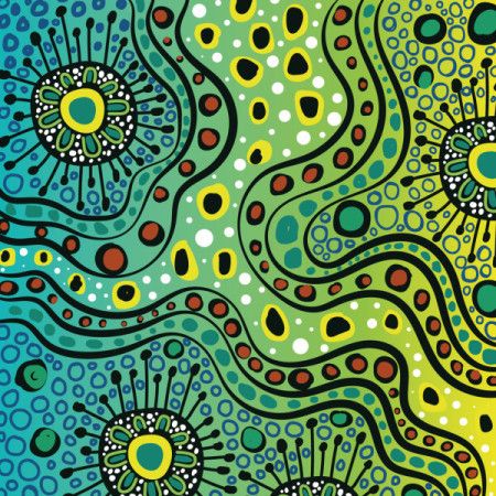 Green vector dot art inspired by Aboriginal traditions