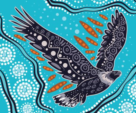 Flying eagle painting illustration inspired by Aboriginal dot art