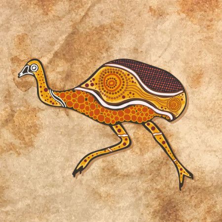 Emu painting illustration inspired by Aboriginal dot art