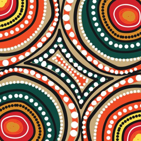 Vector design incorporating motifs from Aboriginal dot art.