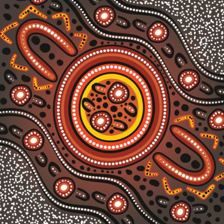 Background featuring Aboriginal-inspired artwork