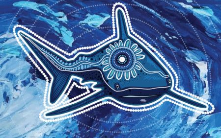 Shark art illustration with aboriginal dot design