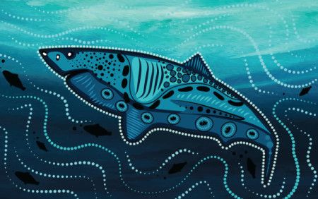 Shark underwater painting, adorned with aboriginal dot design