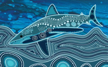 Shark painting illustration inspired by Aboriginal dot art