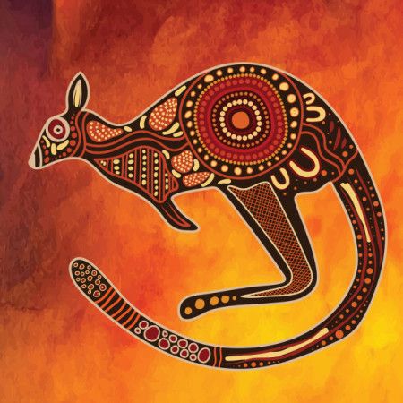 Aboriginal dot patterns adorn a Kangaroo art illustration