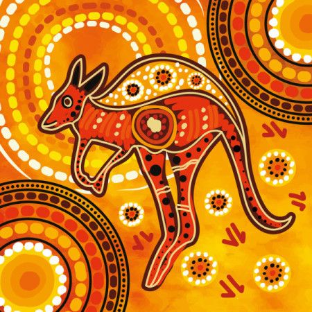 Kangaroo dot art from Aboriginal culture, digitally rendered in vector format