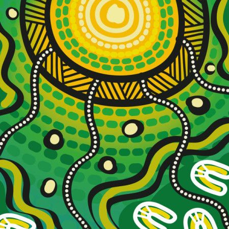 Green Aboriginal dot art transformed into vector graphics