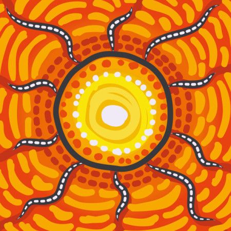 Vector format depiction of sun artwork in aboriginal art style