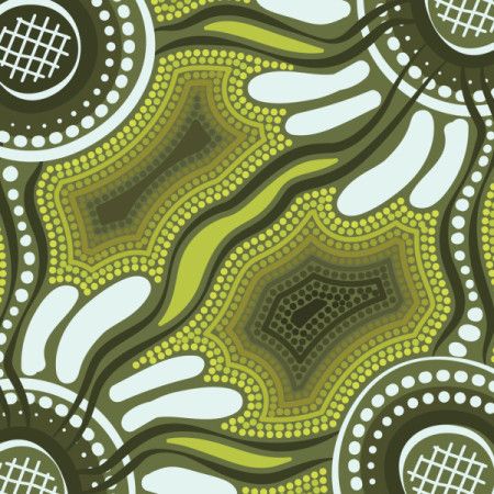 Green background adorned with Aboriginal dot art