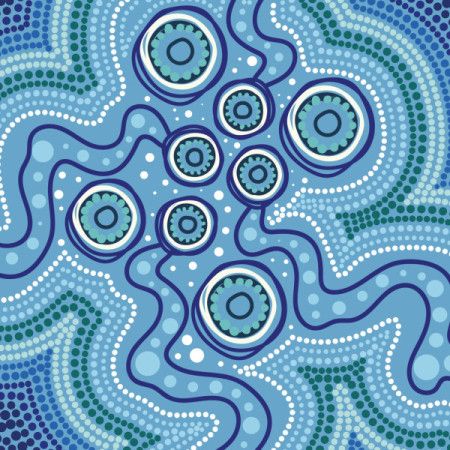 Blue vector painting inspired by Aboriginal dot art