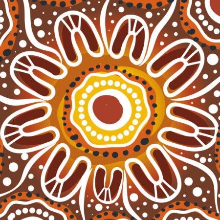 Background adorned with motifs from Aboriginal art