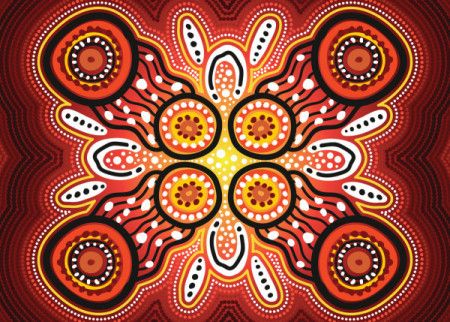 Bright artwork in vector format inspired by traditional Aboriginal dot motifs